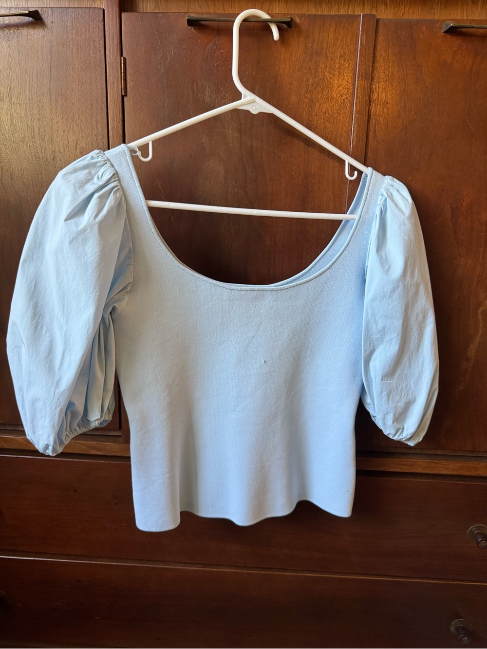 Theory Powder Blue Puff Sleeve Scoop Neck Top